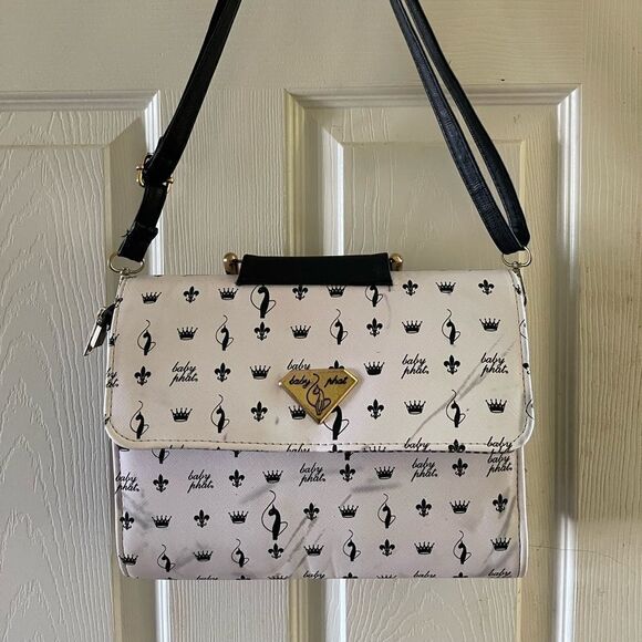 Baby Phat black and white logo satchel/shoulder bag with gold tone accent. - Picture 2 of 11